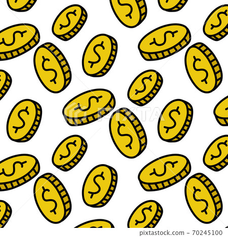 coins seamless doodle pattern, vector color illustration 70245100