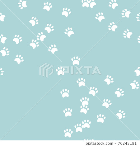 Animal seamless pattern. Pawprint in turqoise background. Vector illustration in cute cartoon style Animal seamless pattern. Pawprint in turqoise background. Vector illustration in cute cartoon style 70245181