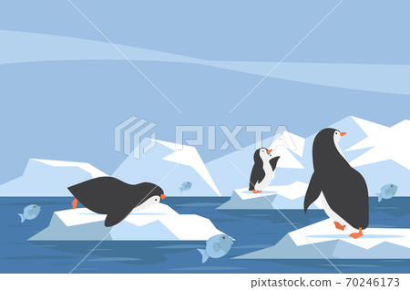 North pole Arctic penguin iceberg with fish North pole Arctic penguin iceberg with fish 70246173
