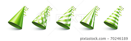 Party shiny hat with ribbon on white background. Holiday decoration. Birthday celebration. Vector Party shiny hat with ribbon on white background. Holiday decoration. Birthday celebration. Vector 70246189