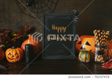 Halloween party background with pumpkins Halloween party background with pumpkins 70247478