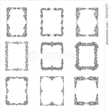 Black Ornate Frames with Filigree Swirls Vector Set 70247877