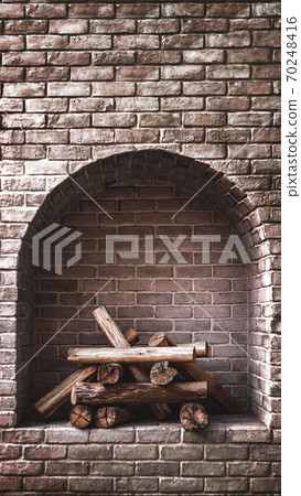 wood log fireplace brick interior background wood log fireplace brick interior background 70248416