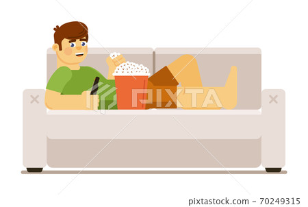 Man watching television on sofa at home... - Stock Illustration ...