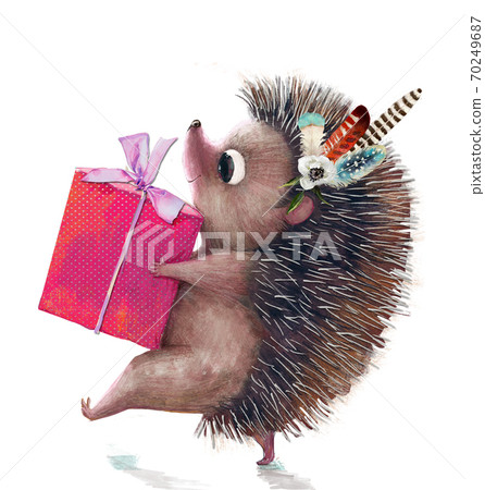 cute hedgehog with present birthday box cute hedgehog with present birthday box 70249687