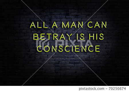 Wise quote. Neon inscription against brick wall 70250874