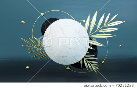 Abstract geometric Stone background decor by palm leaves.mockup scene for product, banner, presentation. 70251288