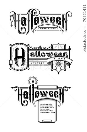 Halloween vintage font. Set emblem in the old style. Vector illustration. Halloween vintage font. Set emblem in the old style. Vector illustration. 70251451