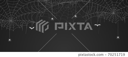 Spider web banner with spiders and bats... - Stock Illustration ...