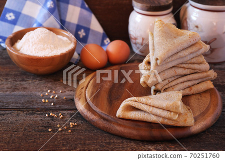 Breton buckwheat crepes and their ingredients 70251760