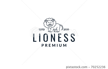 lion walk cute  cartoon line  logo icon vector illustration 70252236
