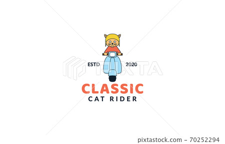illustration cute cartoon cat ride motorcycle abstract logo icon vector 70252294