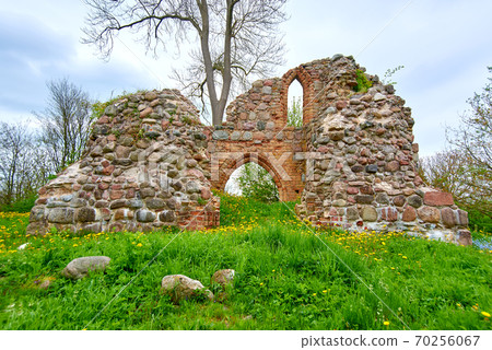 romantic view of medieval ruin of christian church in europe 70256067