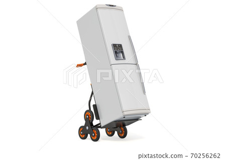 Hand truck with refrigerator. Appliance delivery concept. 3D rendering 70256262