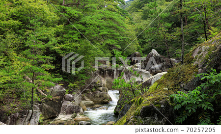 Famous place for strange rocks and mysterious stones Early autumn in Shosenkyo, Kofu City, Yamanashi Prefecture 70257205