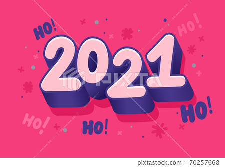 New Year 2020 vector greeting card template. Trendy retro font number on red background. Decorative childish hand drawn fir trees doodles. 70257668