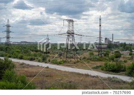 Mining and metallurgical complex of ArcelorMittal Kryvyi Rih. High-voltage power lines. High voltage tower. 70257690