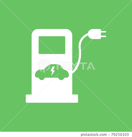 Electric fuel pump station icon. Green charging point for hybrid vehicles cars sign symbol Electric fuel pump station icon. Green charging point for hybrid vehicles cars sign symbol 70258103