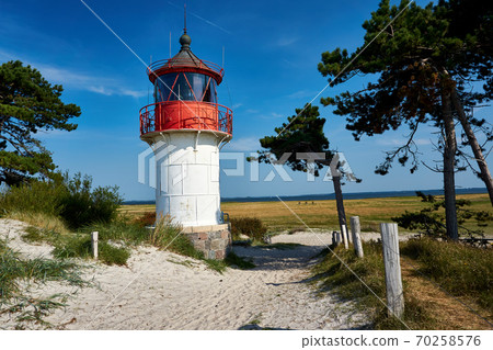 postcard lighthouse on isle of Hiddensee in summer 70258576