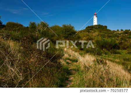postcard lighthouse on isle of Hiddensee in summer 70258577
