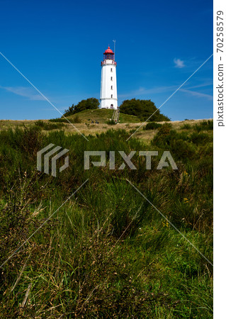 postcard lighthouse on isle of Hiddensee in summer 70258579
