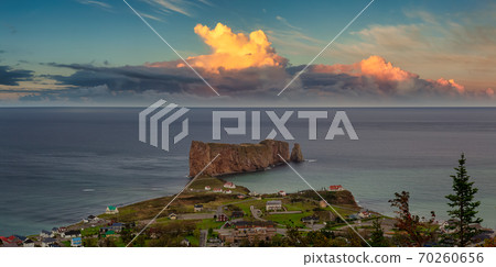 Perce, Quebec, Canada. Aerial Panoramic View of a Small Town 70260656