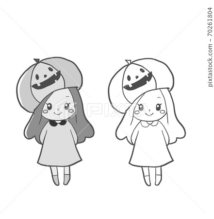 Girl wearing Halloween pumpkin hat Girl wearing Halloween pumpkin hat 70261804