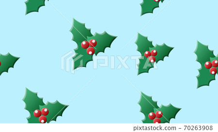 Mistletoe Holly Berries Blue Red Seamless Pattern 70263908
