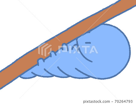 Caterpillar (blue) holding on a branch and preparing to become a pupa 70264793