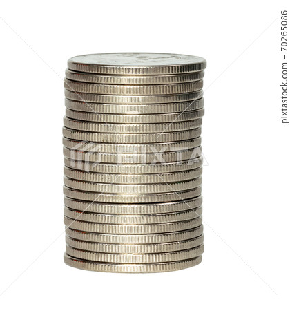 closeup silver coins stacks isolated on white background closeup silver coins stacks isolated on white background 70265086