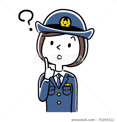 Illustration material: Young female police officer, policewoman, have doubts 70265522