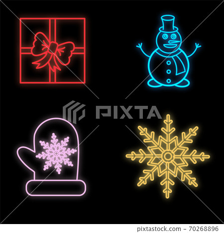 christmas and new year neon signs and icons set 70268896