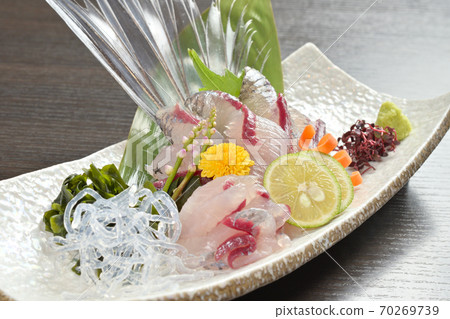 Flying fish sashimi (close-up from diagonally above) 70269739