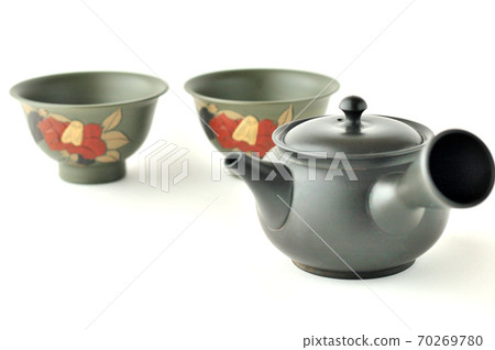 Tokoname ware Kyusu and camellia painting hot water 70269780