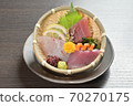 Assorted bonito, grunt and tuna sashimi (whole from diagonally above) 70270175