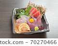 Assorted bonito, grunt and tuna sashimi (whole from diagonally above) 70270466