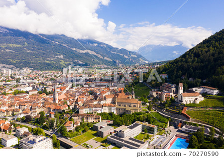 Aerial view of alpine town of Chur, Switzerland Aerial view of alpine town of Chur, Switzerland 70270590