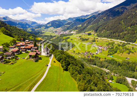 Aerial view of small Swiss village Cavardiras Aerial view of small Swiss village Cavardiras 70270618