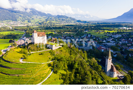 Aerial view of Gutenberg Castle in Balzers, Liechtenstein 70270634