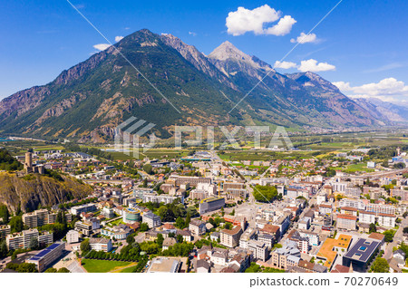 View from drone of Martigny city, Switzerland View from drone of Martigny city, Switzerland 70270649