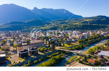 Aerial view of French town of Albertville in summer 70270668