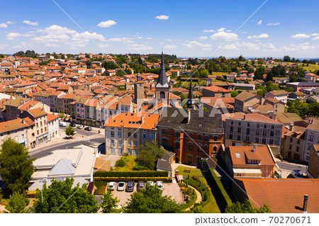 View from drone of Craponne-sur-Arzon summer cityscape, France View from drone of Craponne-sur-Arzon summer cityscape, France 70270671