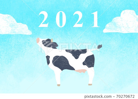 A refreshing New Year's card illustration of blue sky and cow A refreshing New Year's card illustration of blue sky and cow 70270672