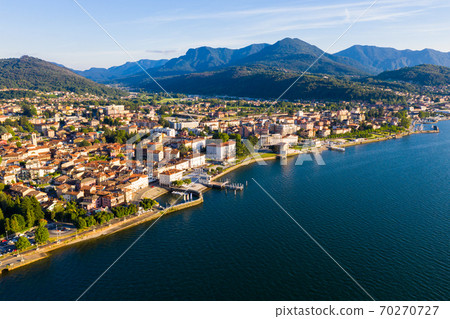 View from drone of Luino, northern Italy View from drone of Luino, northern Italy 70270727
