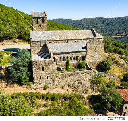 Aerial view of Serrabone Priory building, France Aerial view of Serrabone Priory building, France 70270768