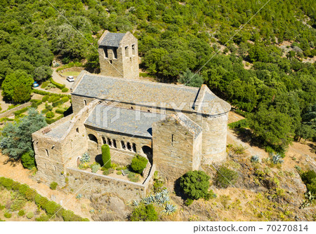Aerial view of Serrabone Priory building, France 70270814