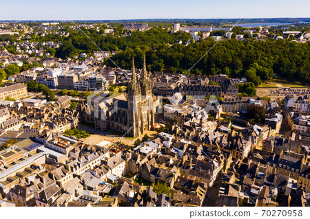 Aerial view of Quimper with Gothic Cathedral, Brittany 70270958