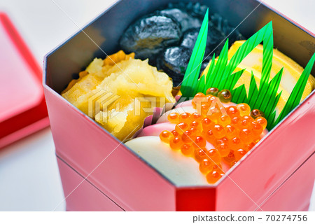 New Year dishes for one person packed in a small heavy box New Year dishes for one person packed in a small heavy box 70274756