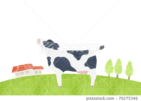 Illustration of a cow standing on a ranch 70275348
