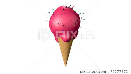 3D rendering.Realistic strawberry Ice cream scoops in the cones mock up with colorful topping, isolated on white background. 70277872